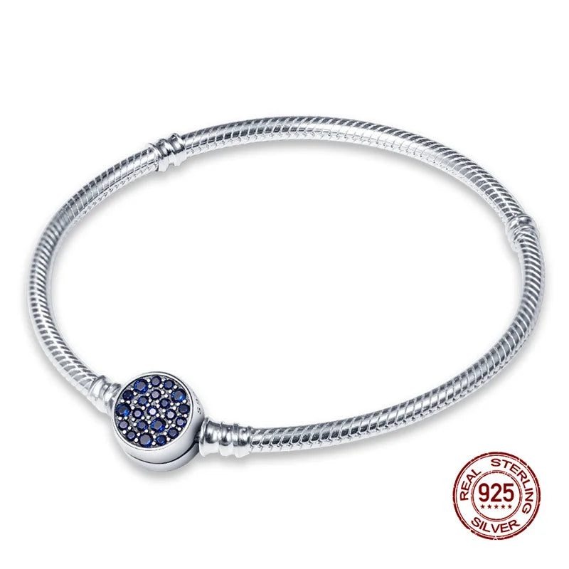 925 Sterling Silver Disney Snake Chain Bracelet for Women with Zircon