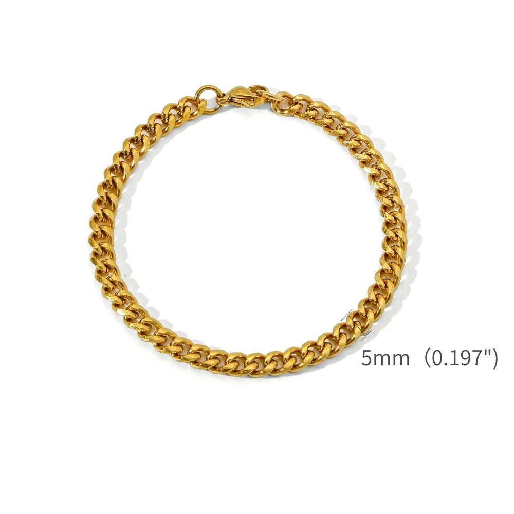 Gold Color Stainless Steel Cuban Chain Bracelet – Unisex Retro Jewelry