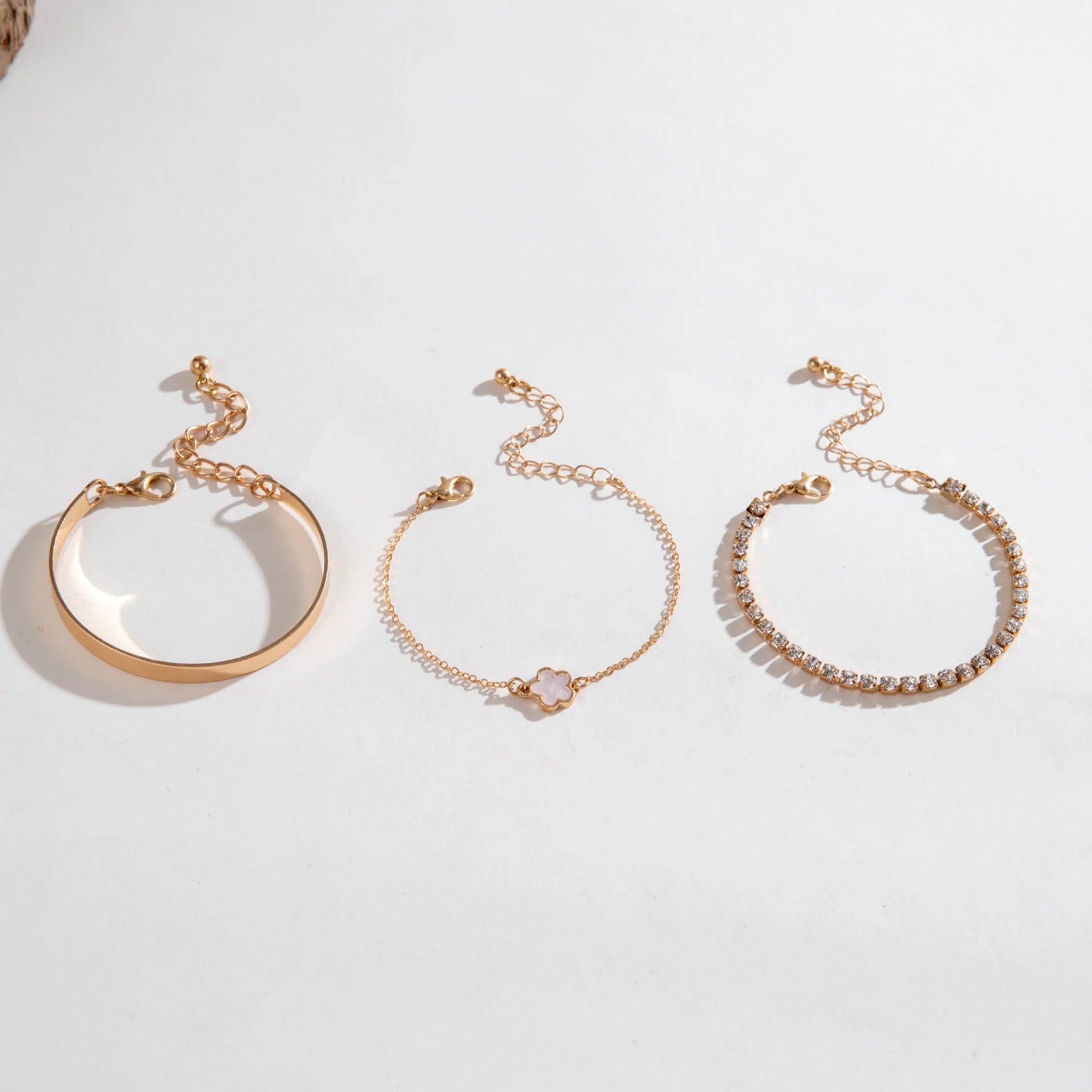 3Pcs Bohemian Rhinestone Chain Bracelet Set for Women – Gold Color Bangles