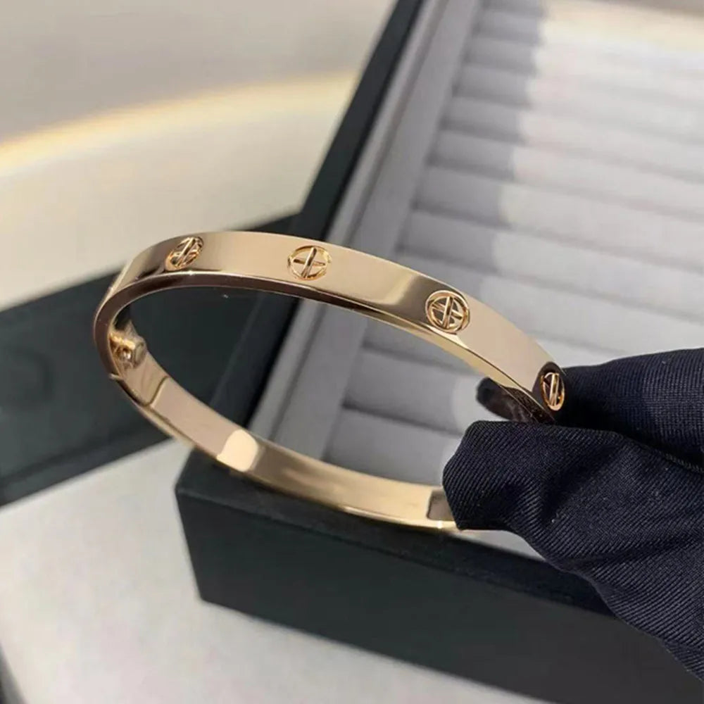 Gold Zircon Cross Nail Bangle Bracelet for Women – Stainless Steel