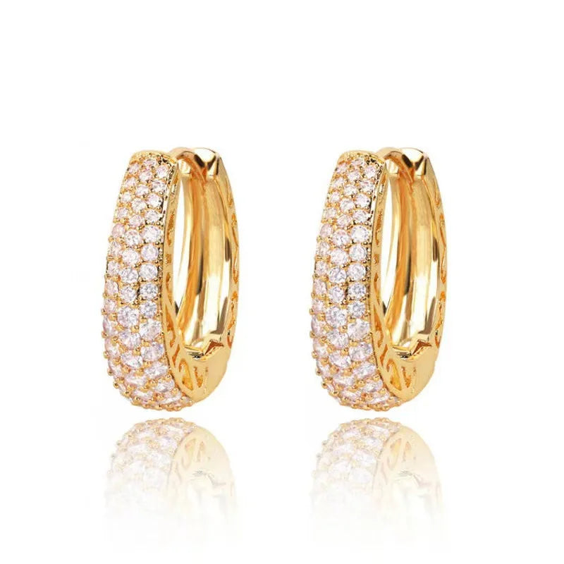 Hollow Gold Color Hoop Earrings for Women – CZ Stone Circle Jewelry