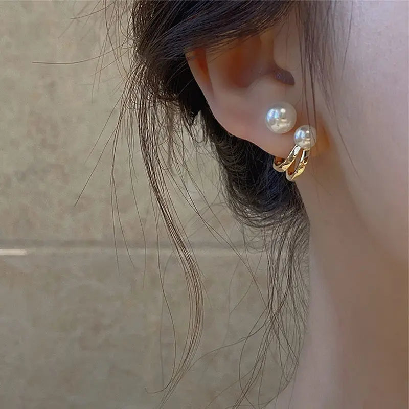 Korean Irregular Pearl Stud Earrings for Women – Gold Color Geometric Jewelry