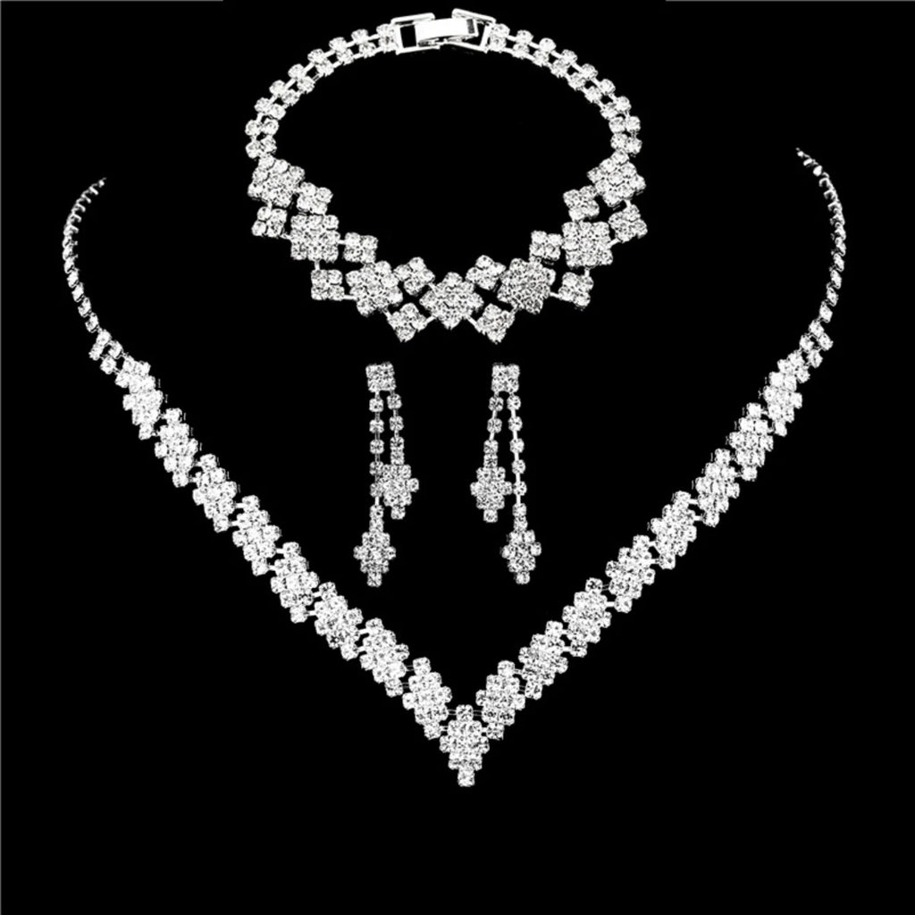 Silver Plated Rhinestone Tassel Jewelry Set – Necklace & Earrings for Women