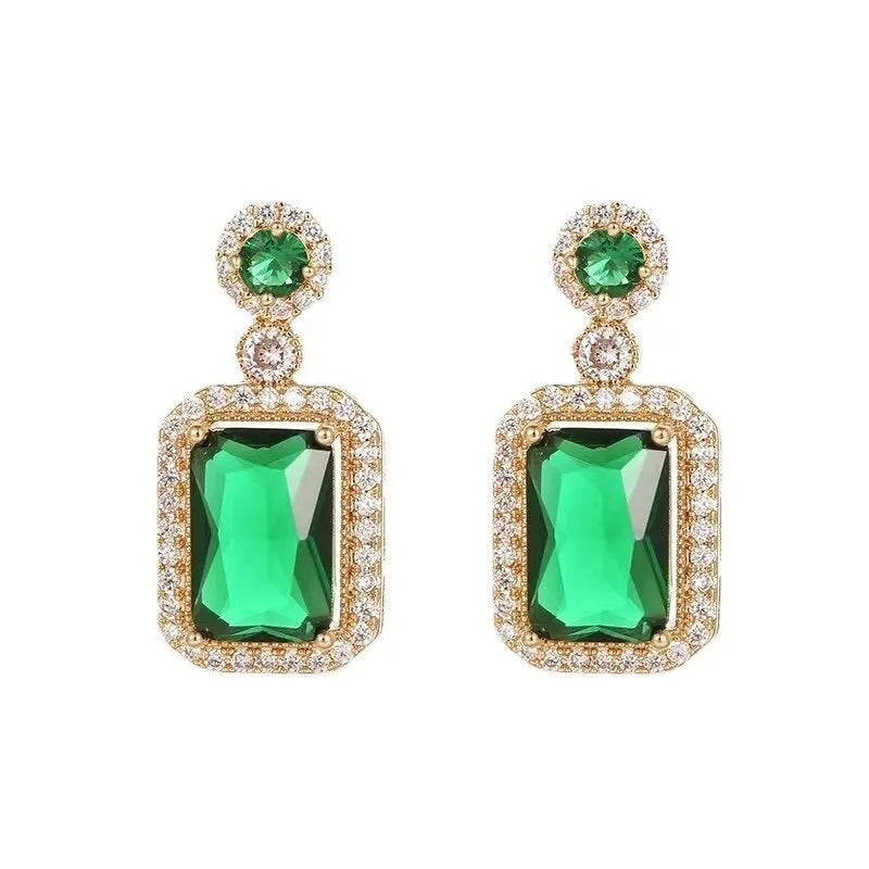 Emerald Crystal Pendant Jewelry Set – Gold Necklace, Earrings & Ring for Women