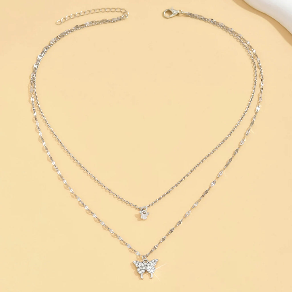 Double Layer Butterfly Necklace for Women – Sparkling Zinc Alloy Chain Jewelry