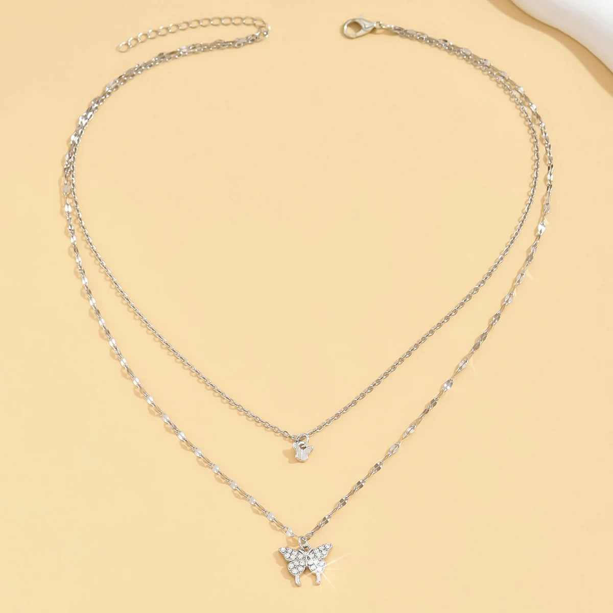 Double Layer Butterfly Necklace for Women – Sparkling Zinc Alloy Chain Jewelry