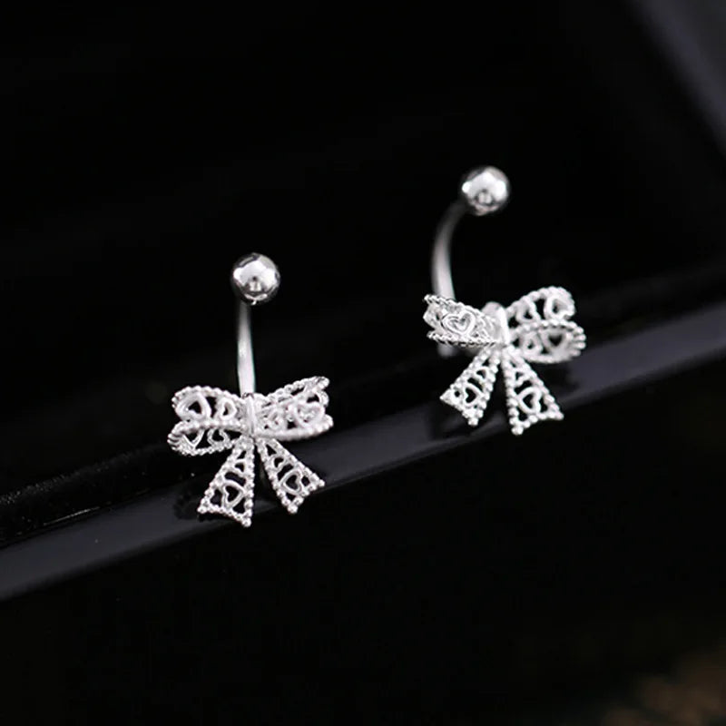 925 Sterling Silver Lace Heart Bow Stud Earrings for Women – Romantic Jewelry
