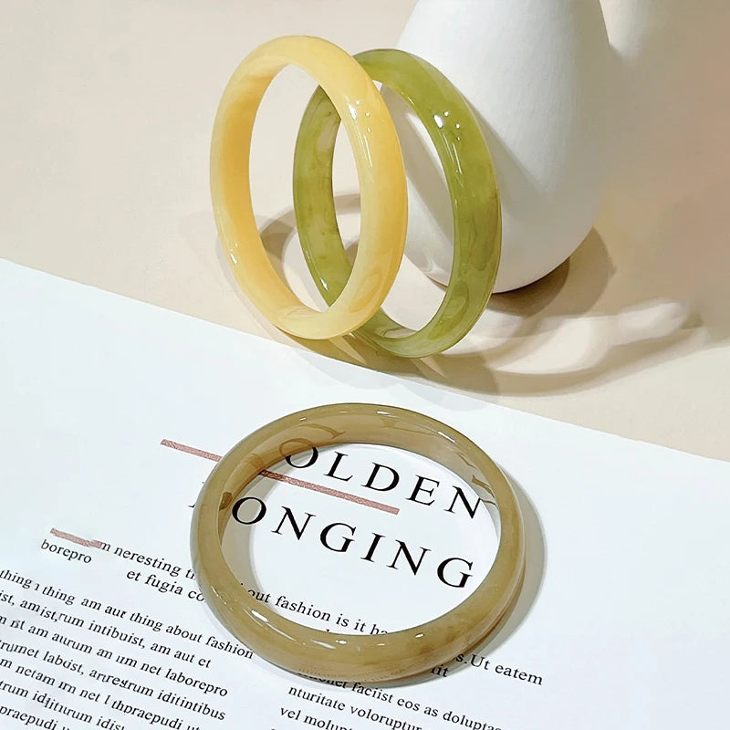 3pcs Vintage Resin Acrylic Bangle Bracelet Set for Women – Round Cuff Style