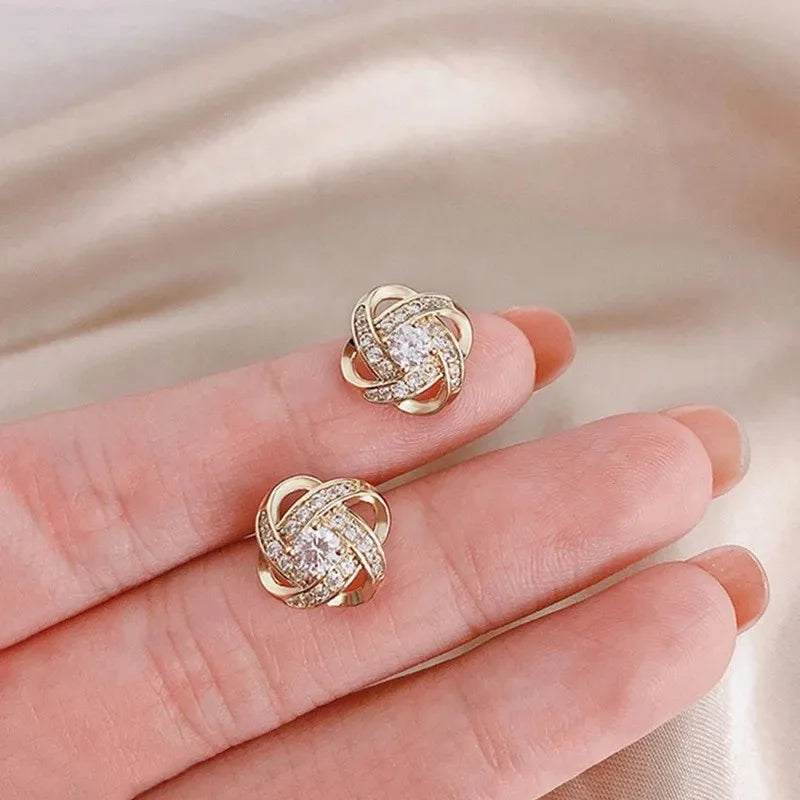Zircon Heart Flower Crystal Stud Earrings for Women – Korean Elegant Jewelry