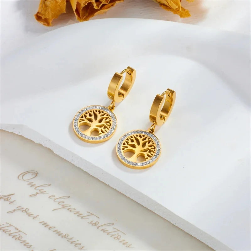 Gold Plated Heart Tree Jewelry Set – Necklace, Earrings & Bracelet with Crystal Accents