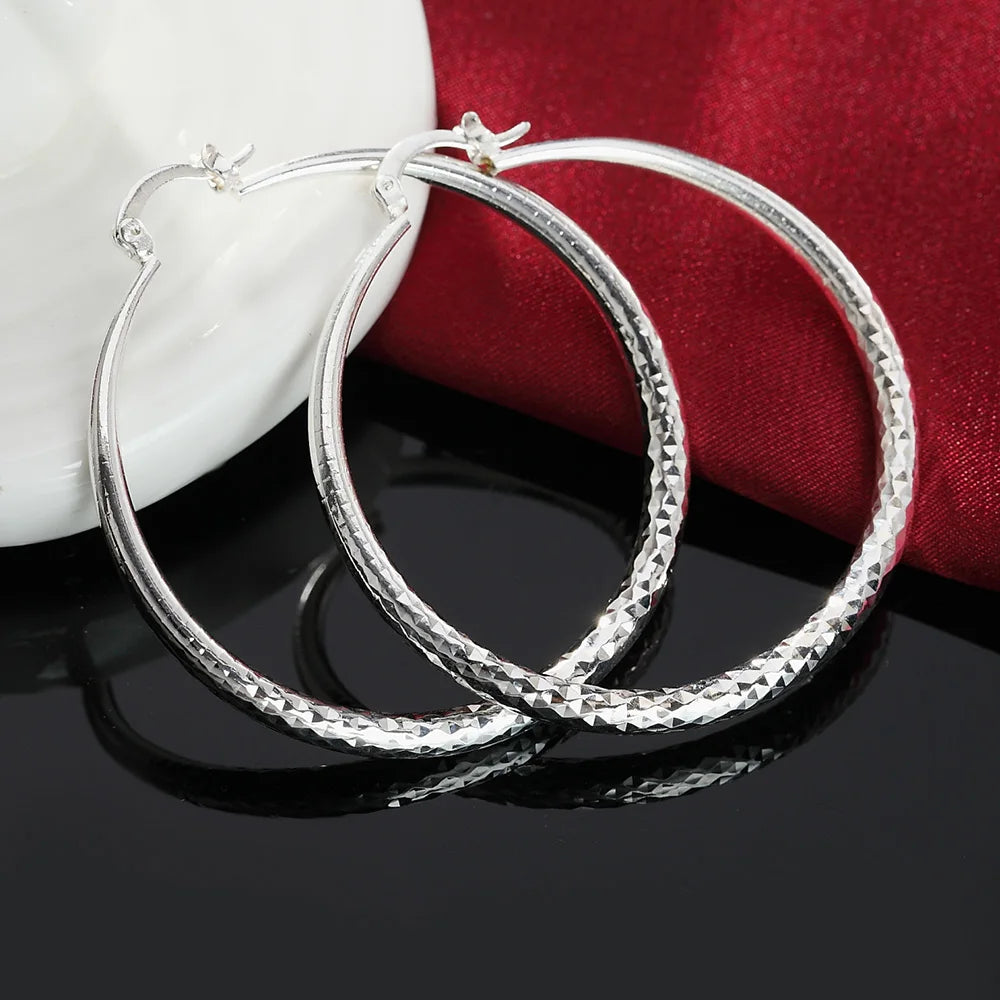 925 Sterling Silver Circle Hoop Earrings for Women – 5CM Trendy Jewelry