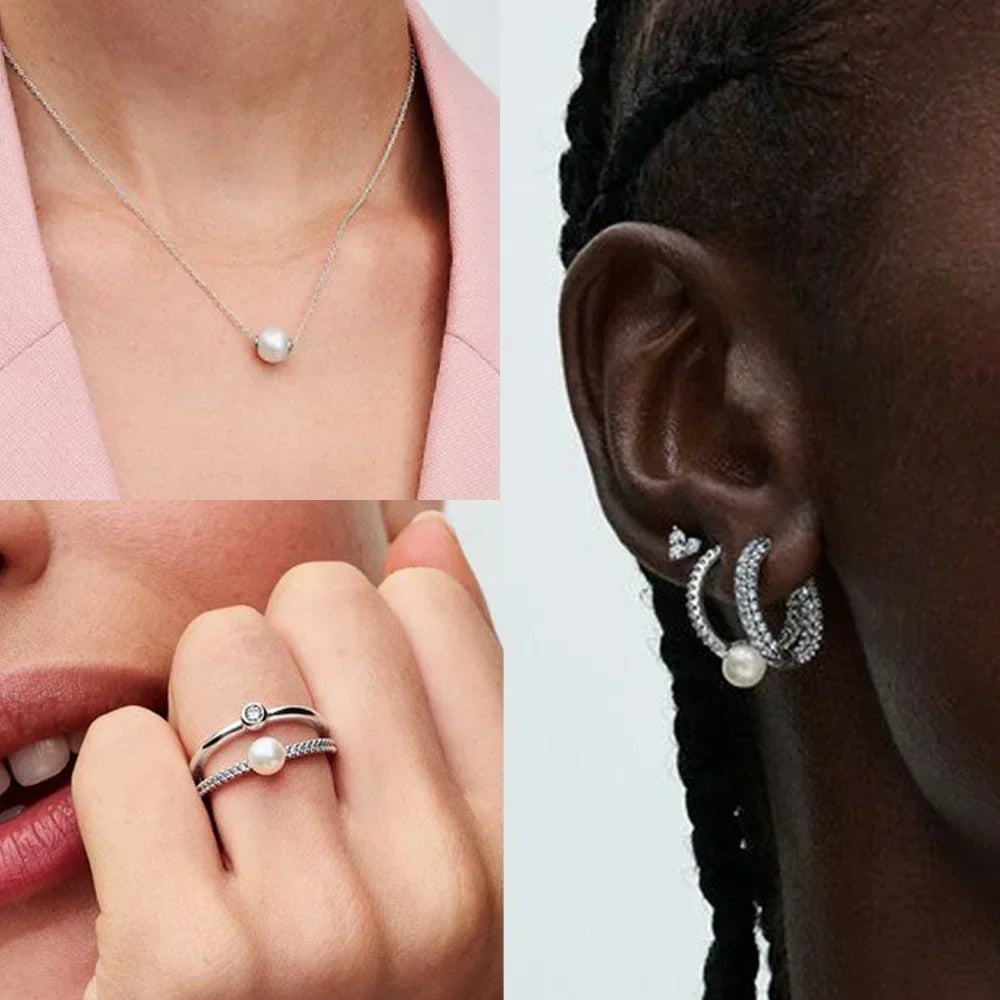 925 Sterling Silver Freshwater Pearl Jewelry Set – Necklace, Earrings & Ring for Women