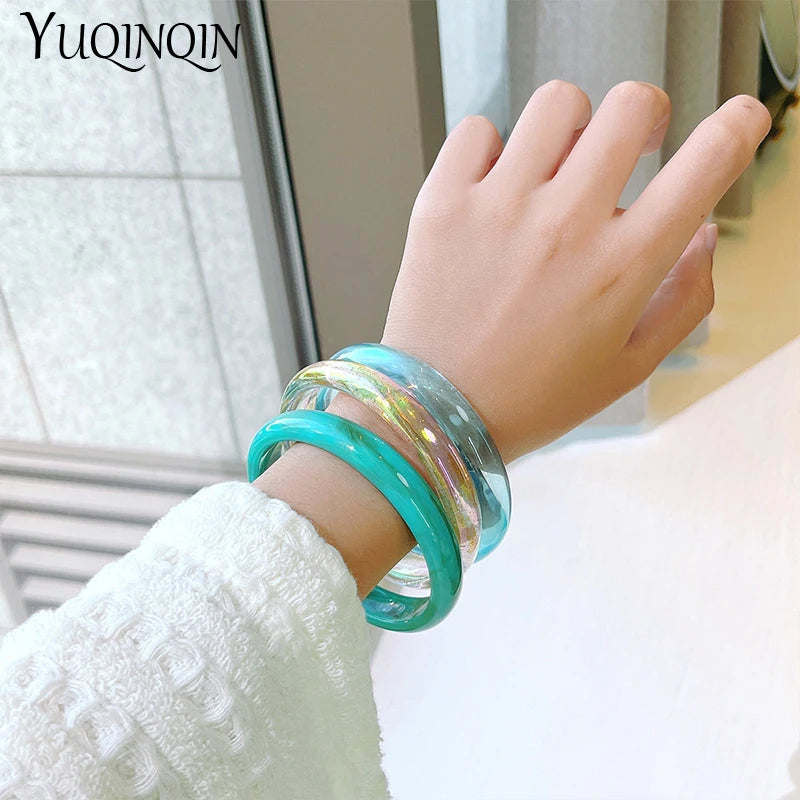 3pcs Vintage Resin Acrylic Bangle Bracelet Set for Women – Round Cuff Style