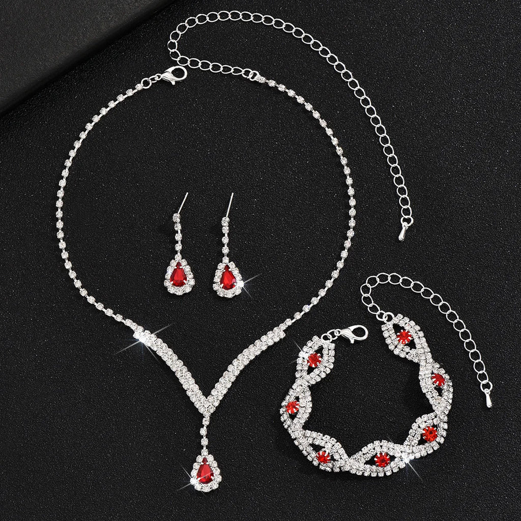 Black Water Drop Rhinestone Jewelry Set – V Necklace & Earrings for Women