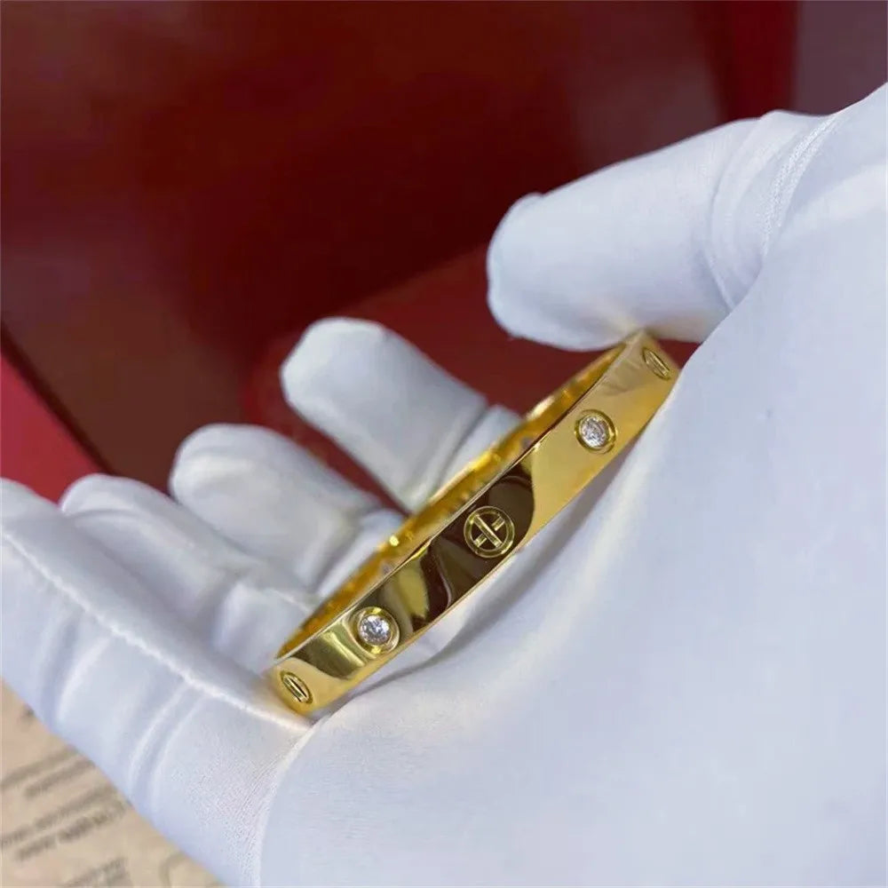 Gold Zircon Cross Nail Bangle Bracelet for Women – Stainless Steel