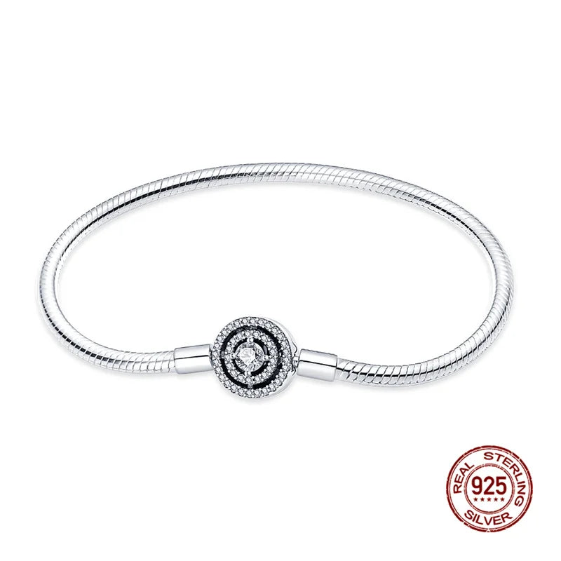 925 Sterling Silver Disney Snake Chain Bracelet for Women with Zircon