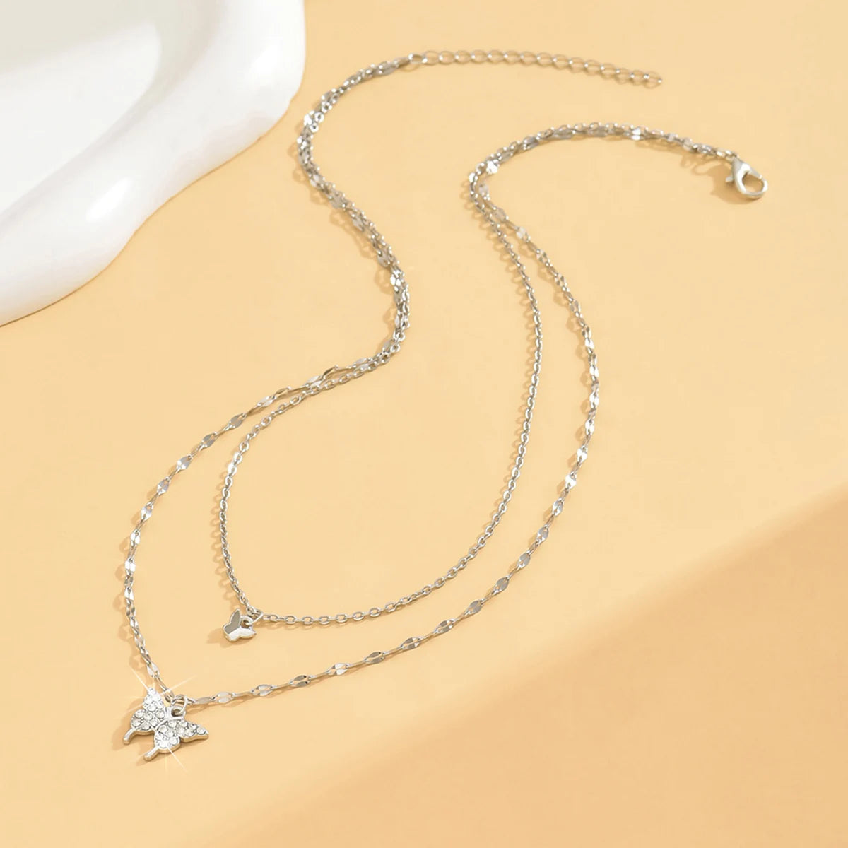 Double Layer Butterfly Necklace for Women – Sparkling Zinc Alloy Chain Jewelry
