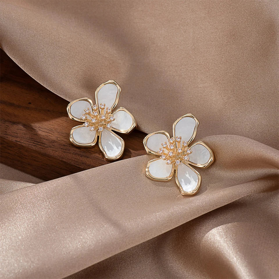 Flower Crystal Zircon Earrings for Women – Korean Gold Color Fashion Jewelry