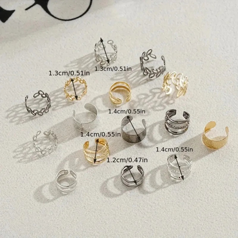 5/15 Pcs Hollow Leaf Clip-On Earrings Set for Women – Punk Zinc Alloy Jewelry
