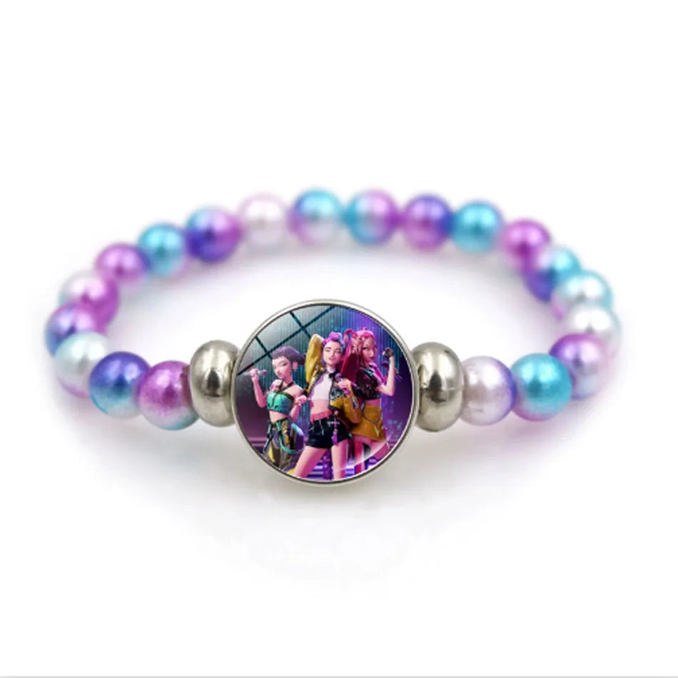 Demon Hunters Cartoon Beaded Bracelet for Girls – Cute Kids Jewelry Gift