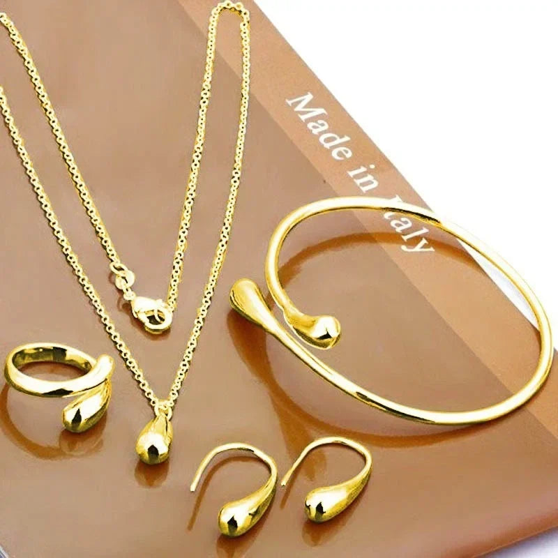 4-Piece Teardrop Jewelry Set for Women – Necklace, Earrings, Bracelet & Ring