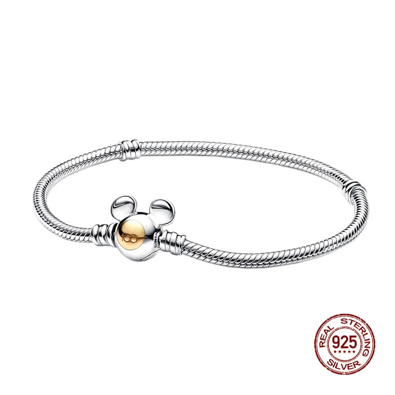 925 Sterling Silver Disney Snake Chain Bracelet for Women with Zircon