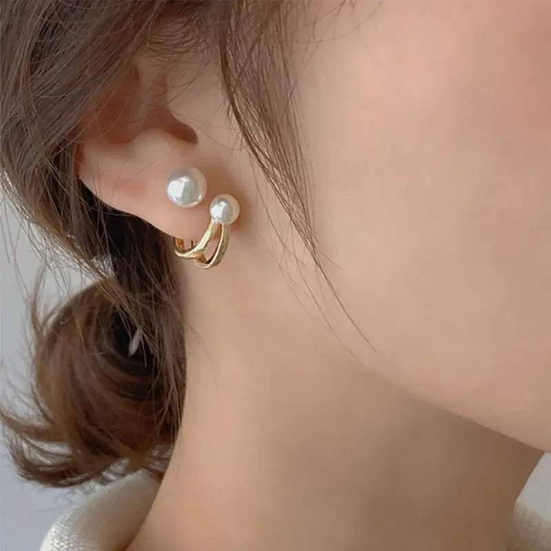 Korean Irregular Pearl Stud Earrings for Women – Gold Color Geometric Jewelry