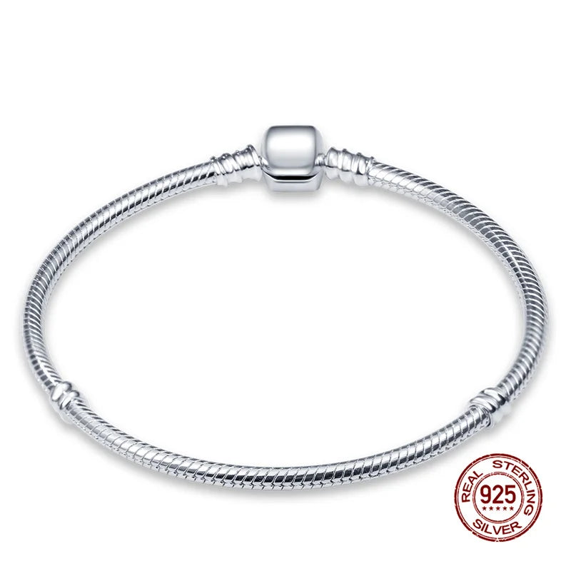 925 Sterling Silver Disney Snake Chain Bracelet for Women with Zircon