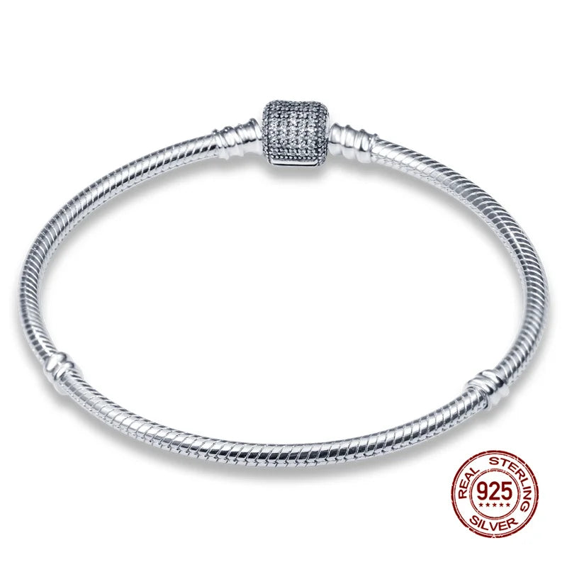 925 Sterling Silver Disney Snake Chain Bracelet for Women with Zircon