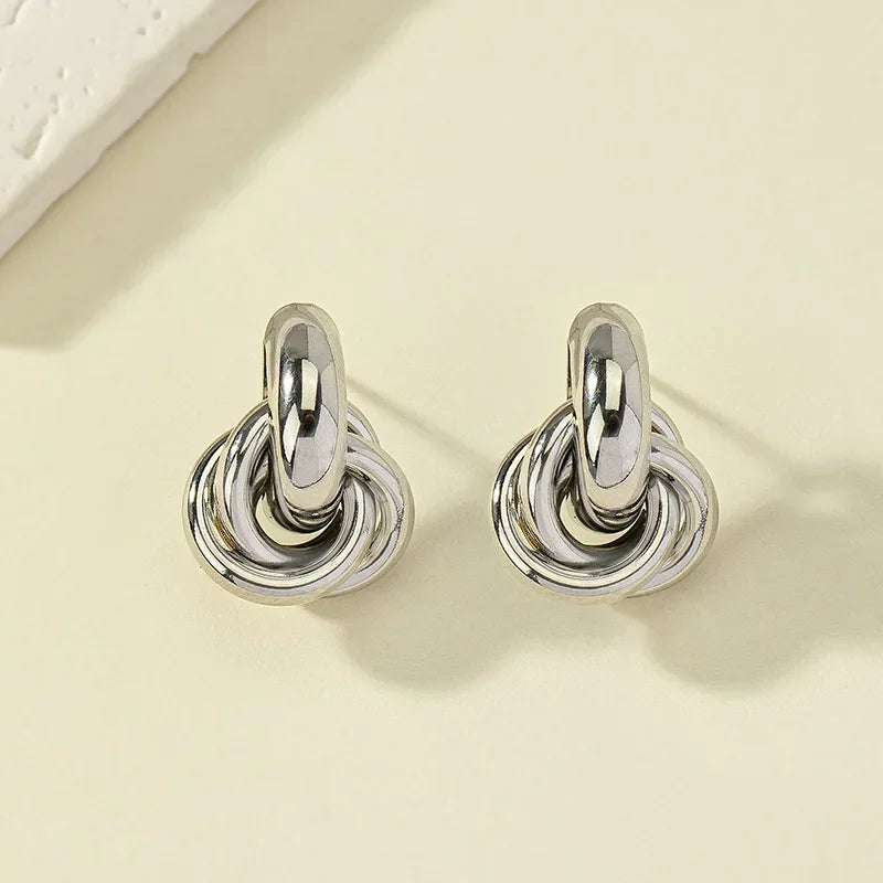 Gold & Silver Knot Stud Earrings for Women – Trendy Geometric Twist Design