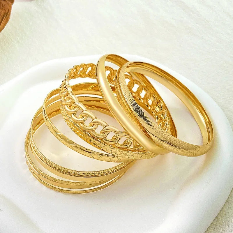 10-Piece Bohemian Retro Gold & Silver Wide-Face Bracelet Set for Women