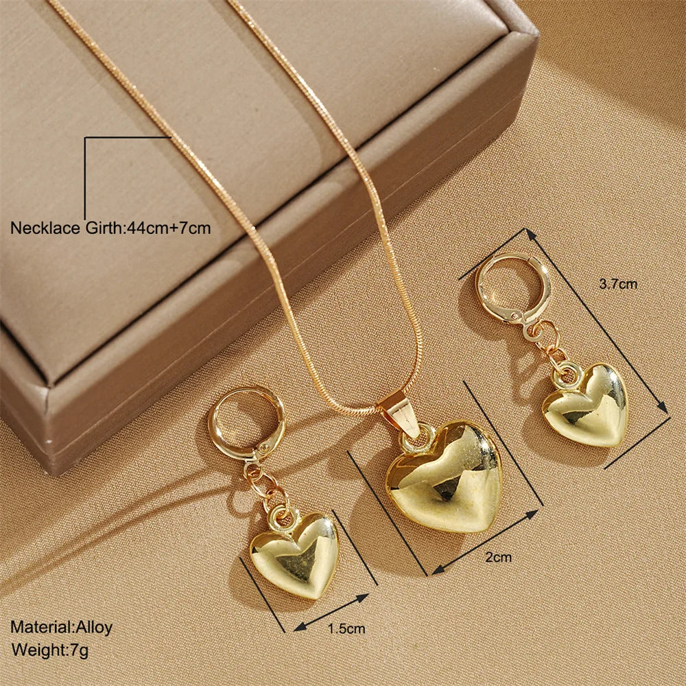 Gold Plated Heart Jewelry Set – Necklace & Dangle Earrings for Women