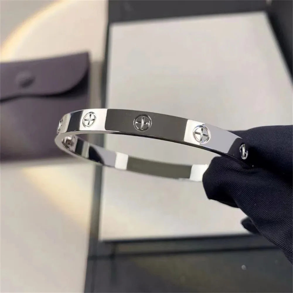 Gold Zircon Cross Nail Bangle Bracelet for Women – Stainless Steel