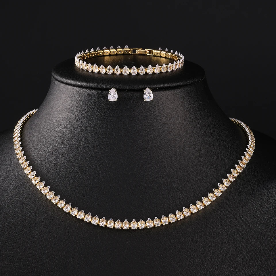 Cubic Zirconia Bridal Jewelry Set – Necklace, Earrings & Bracelet for Women