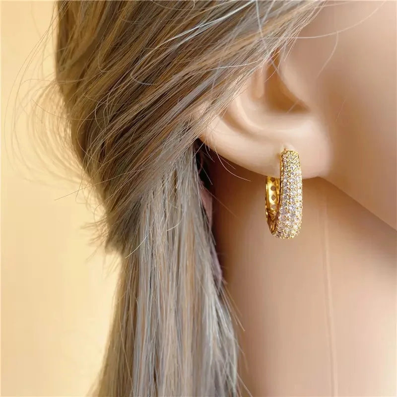 Hollow Gold Color Hoop Earrings for Women – CZ Stone Circle Jewelry