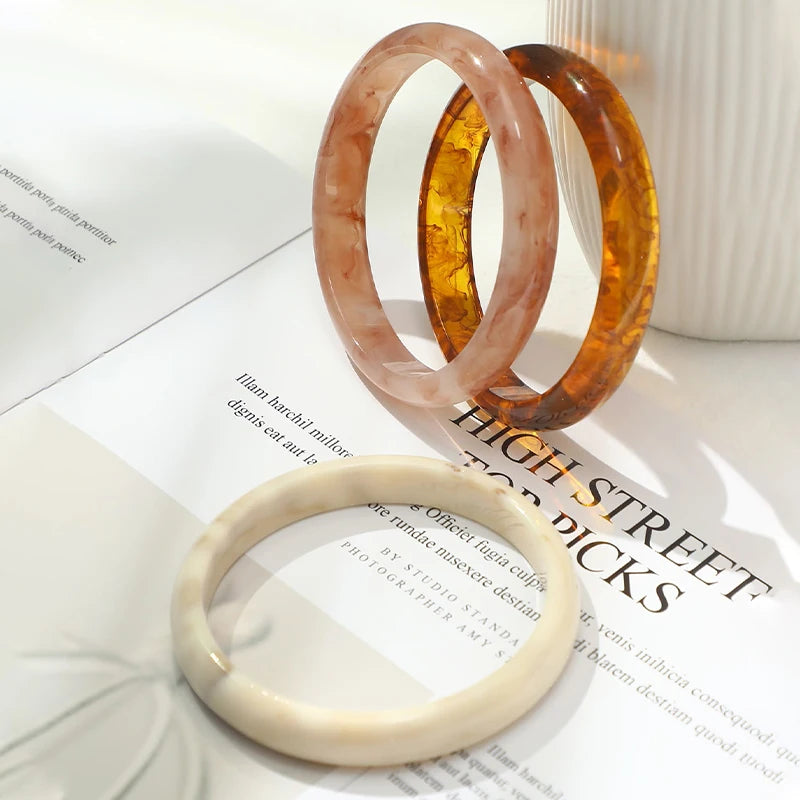 3pcs Vintage Resin Acrylic Bangle Bracelet Set for Women – Round Cuff Style