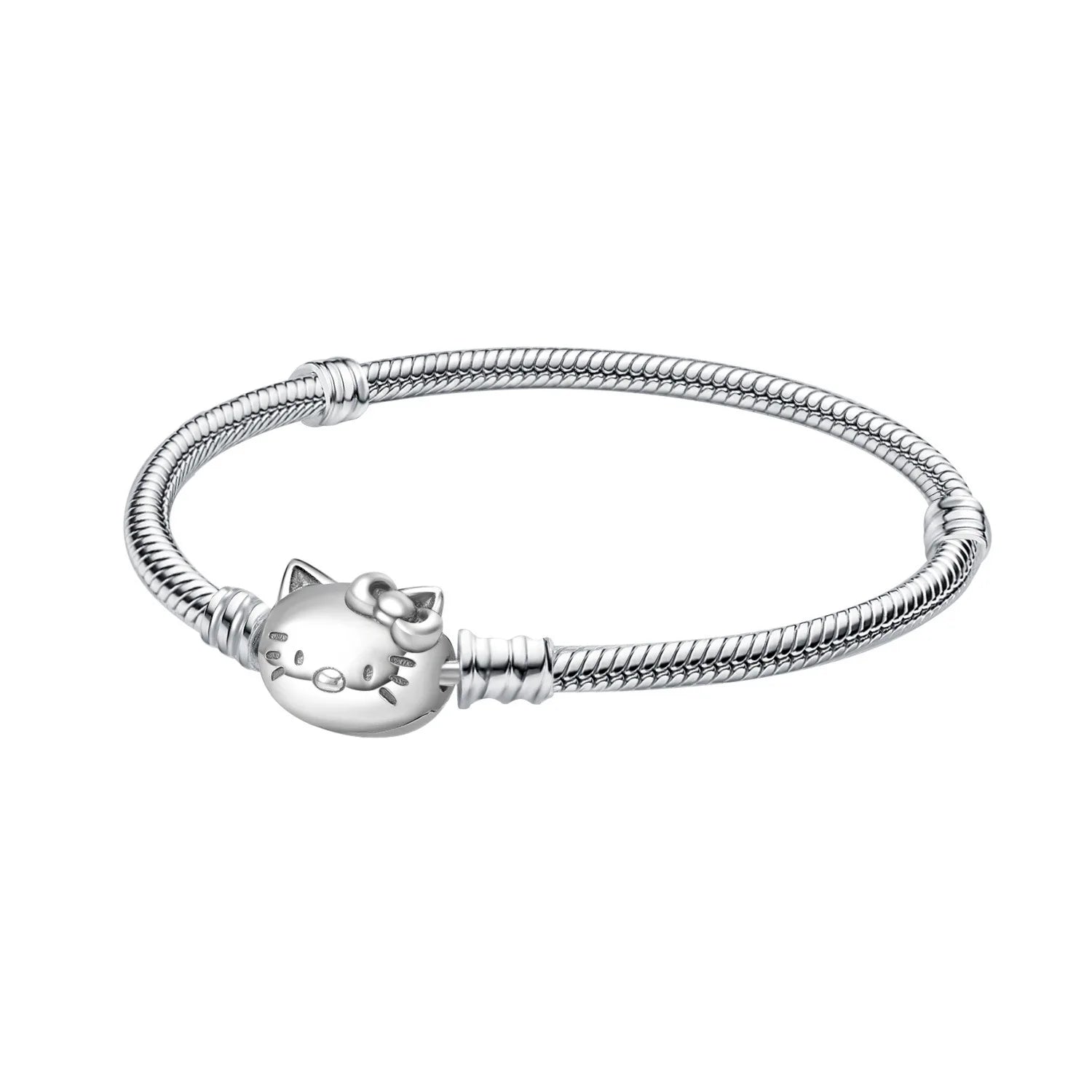 925 Sterling Silver Hello Kitty Snake Chain Charm Bracelet for Women