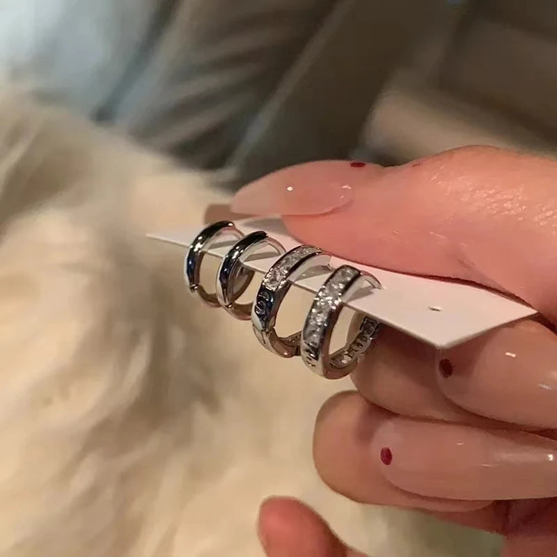 4Pcs Crystal Hoop Earrings Set for Women – Silver Color Y2K Trend Jewelry