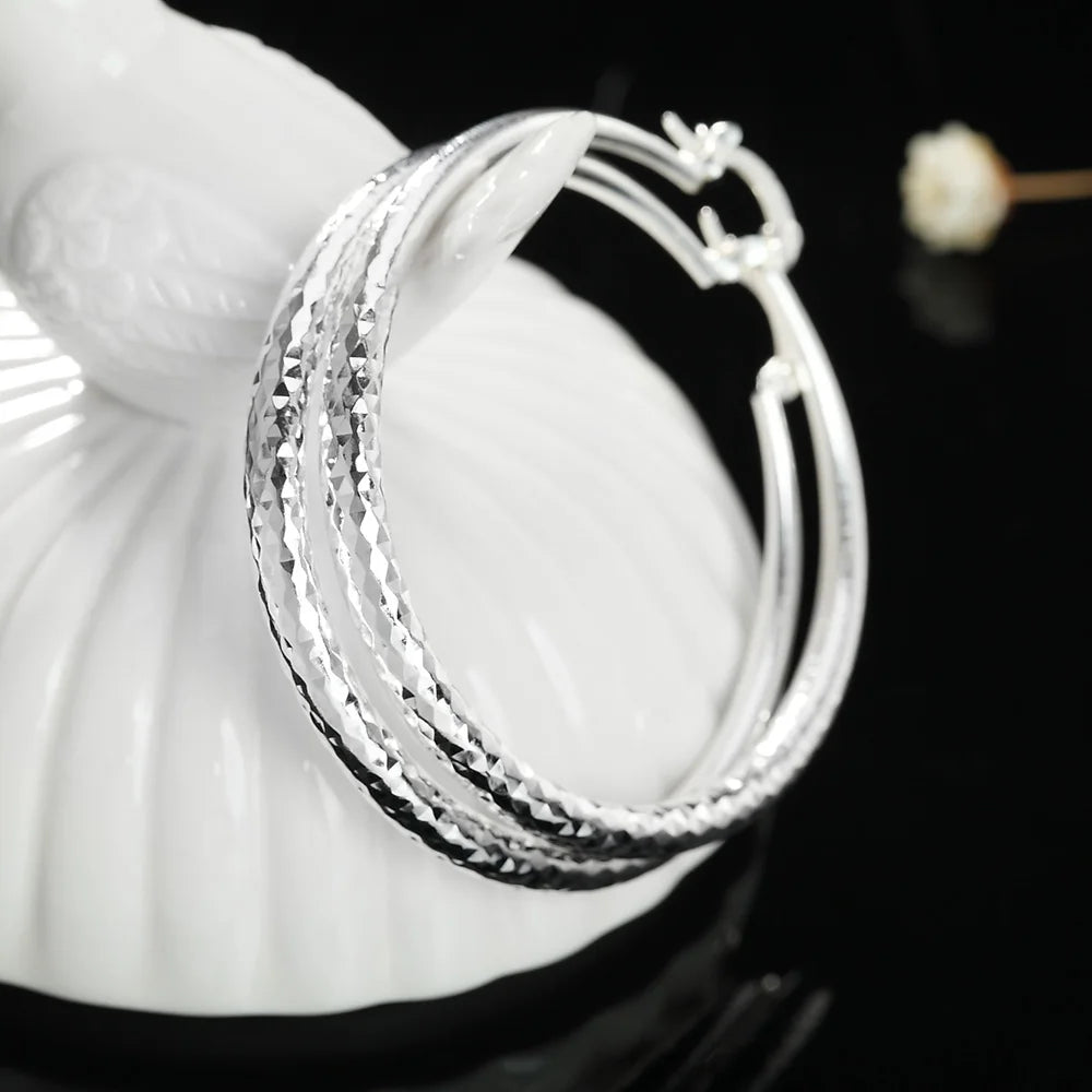 925 Sterling Silver Circle Hoop Earrings for Women – 5CM Trendy Jewelry