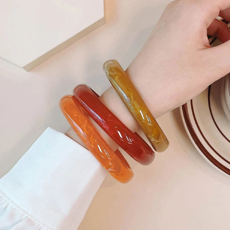 3pcs Vintage Resin Acrylic Bangle Bracelet Set for Women – Round Cuff Style
