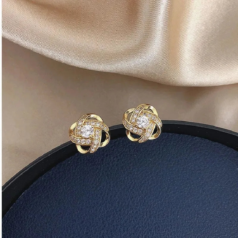 Zircon Heart Flower Crystal Stud Earrings for Women – Korean Elegant Jewelry