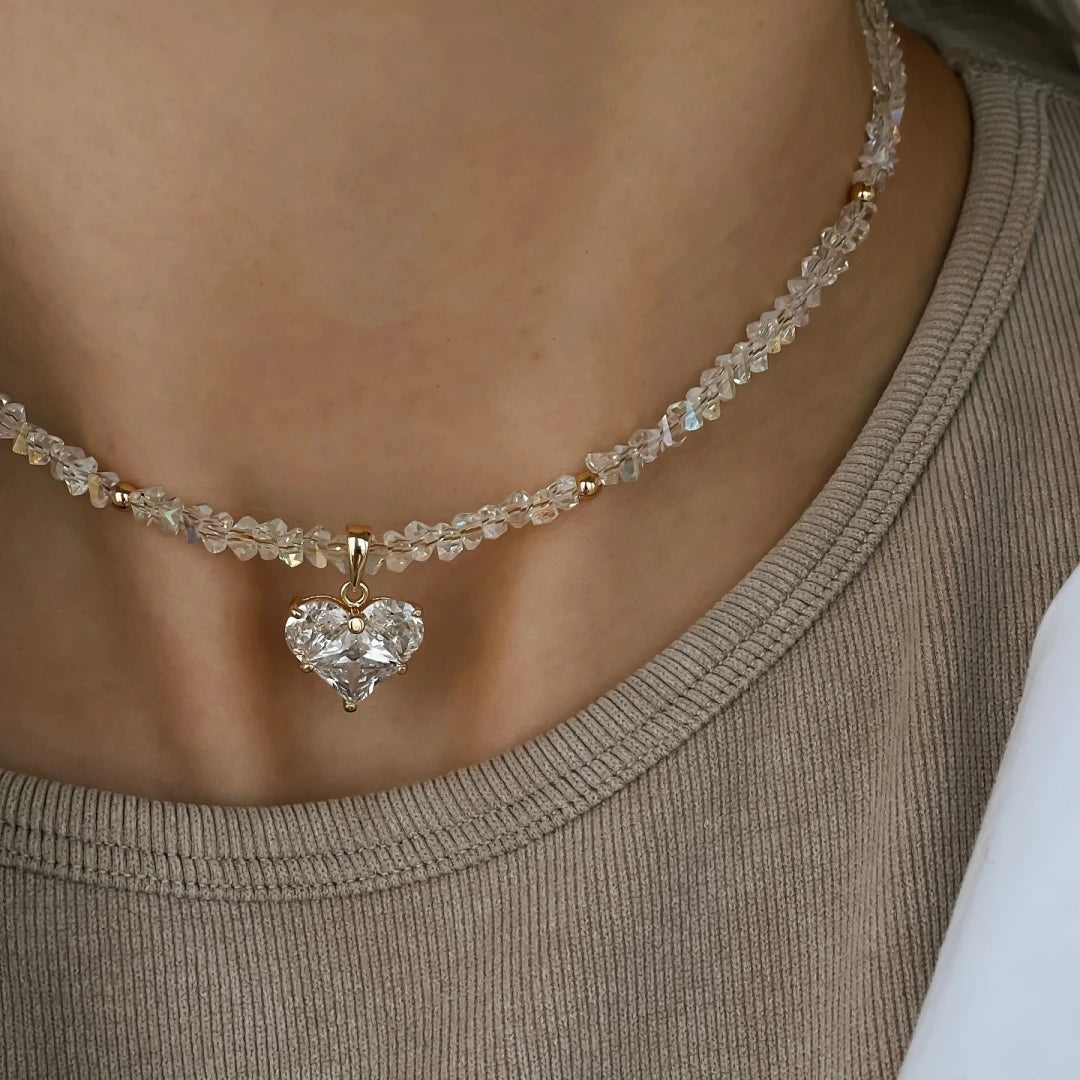 Vintage Zircon Heart Pendant Necklace for Women – Bohemian Crystal Chain Jewelry