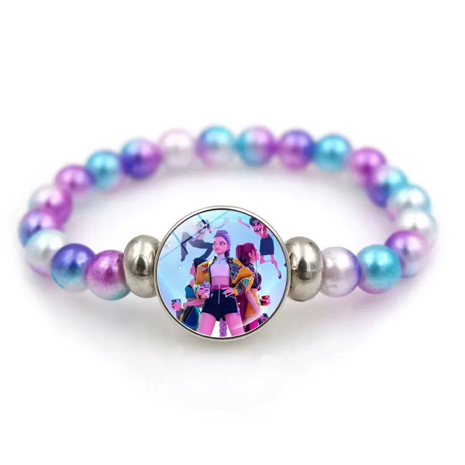 Demon Hunters Cartoon Beaded Bracelet for Girls – Cute Kids Jewelry Gift