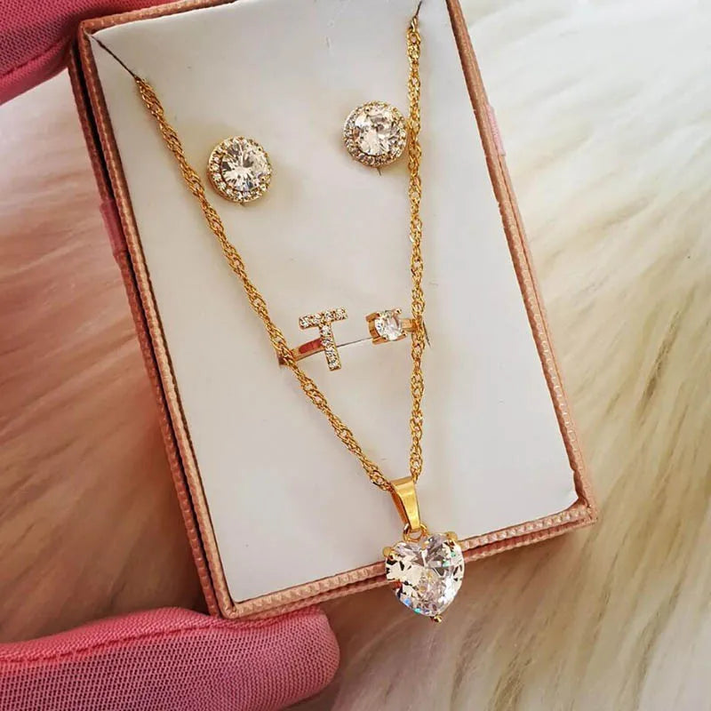 Gold Plated Stainless Steel Heart Pendant Necklace for Women – Zircon Choker